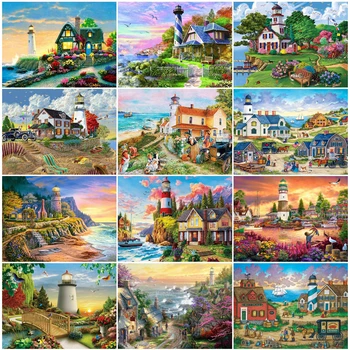 

EverShine Diamond Painting Seaside Landscape Diamond Embroidery Full Square Lighthouse Rhinestones Cross Stitch Kit Mosaic Hobby