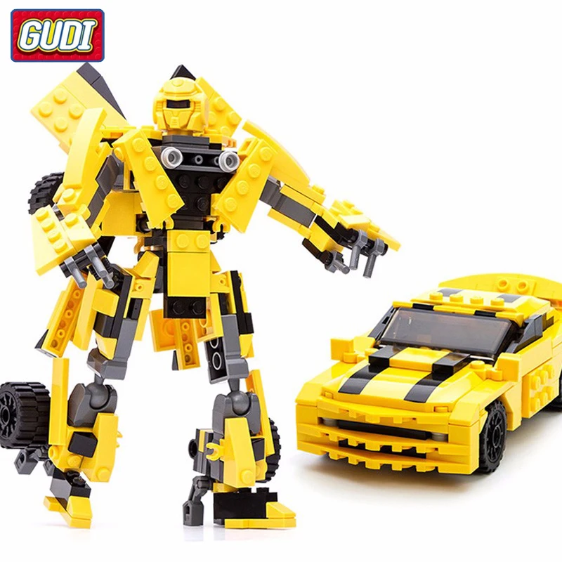 

225Pcs Transformation Robot Yellow Car Bricks City Building Blocks Sets Starwars Legoingly Creator Educational Toys For Children