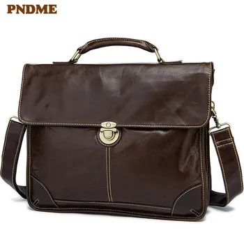

Business genuine leather men's women's briefcase work laptop handbag fashion casual natural cowhide lock shoulder messenger bag