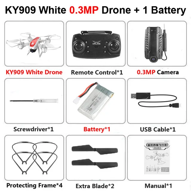 White 480P 1B KY909 Дрон 4k Профессиональный Дрон с камерой hd Квадрокоптер Wifi FPV Квадрокоптер жесты фото оптический поток Дрон мини-Дрон - Цвет: White 480P 1B