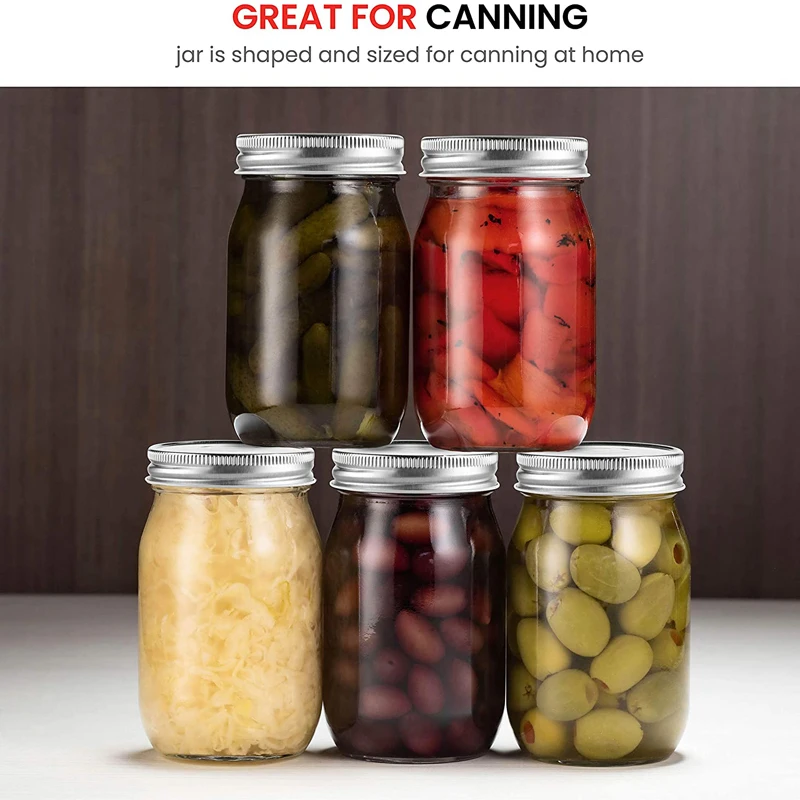 4pcs 450ml Glass Regular Mouth Mason Jars for Meal Prep, Food Storage,Canning, Drinking, Jelly, Dry Food, Spices, Salads, Yogurt 2