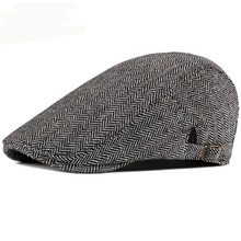 HT2577 берет Осенняя зимняя шапка для мужчин и женщин Винтаж полосатый мужской Регулируемый головной убор плюща плоская кепка Кепка Ретро Каби мужские береты