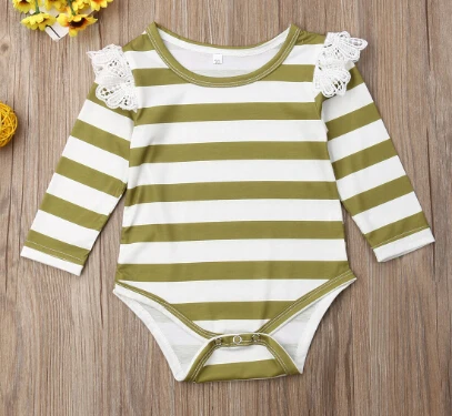 Newborn Infant Baby Girls Cotton Stripe Romper Jumpsuit Bodysuit Outfits Clothes - Цвет: Зеленый