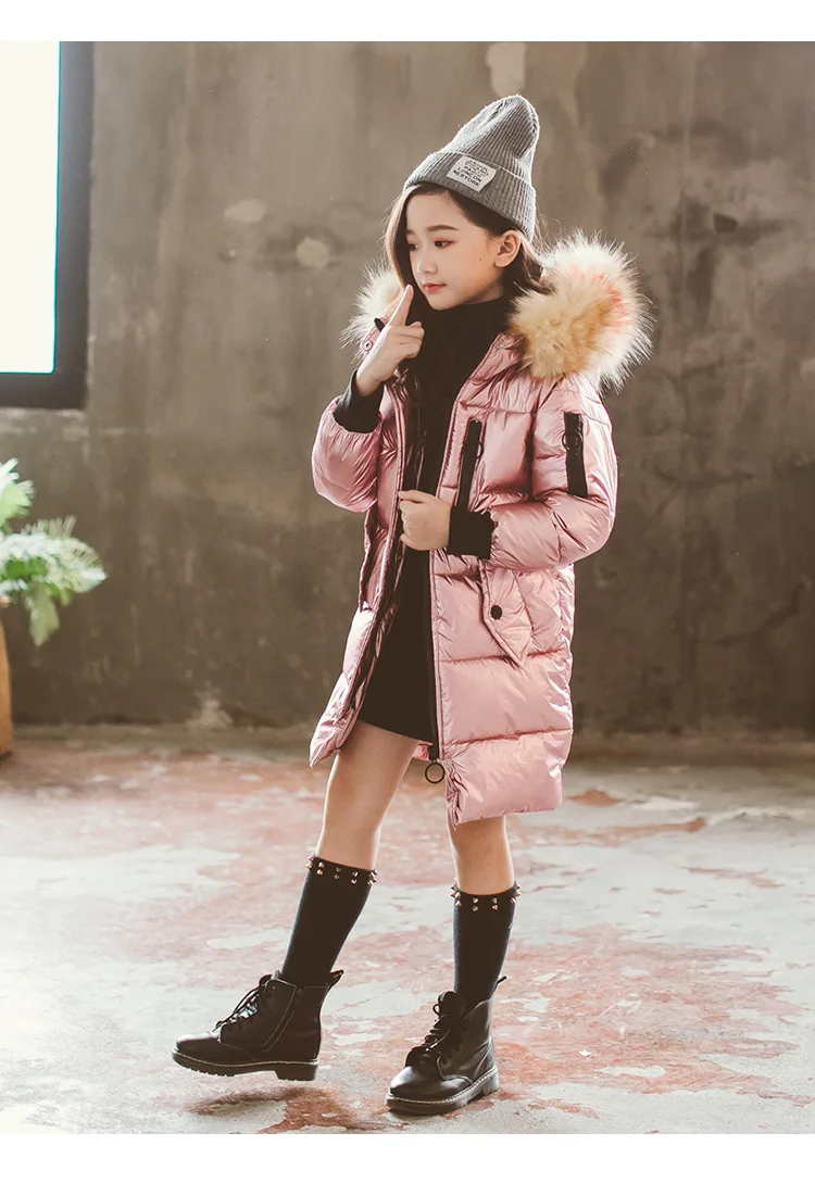 Новинка; детская зимняя одежда; многослойные куртки для девочек; теплые длинные пуховые пальто с меховым воротником и капюшоном для подростков; модная детская верхняя одежда