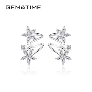 

Gem&Time Leaf Folwer Cubic Zircon Ear Clip Earrings Sterling Silver 925 Earrings For Women Charm Plant Design Jewelry SE0345