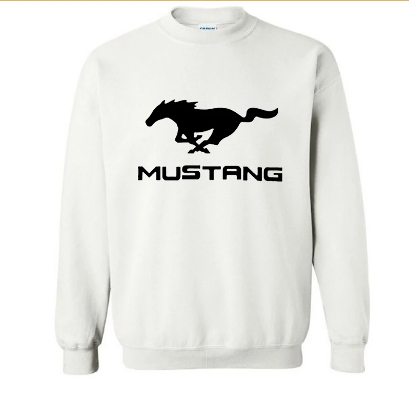 Новые модные хлопковые мужские толстовки Mustang с логотипом автомобиля, флисовый пуловер с круглым вырезом, толстовки в стиле хип-хоп Harajuku уличная мужская одежда - Цвет: Белый