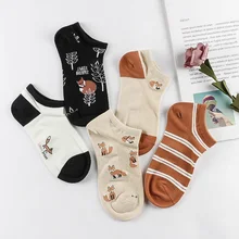5 пар/лот, женские носки, лиса, фламинго, милые животные, хлопковые короткие носки, женские повседневные забавные носки, весна-лето