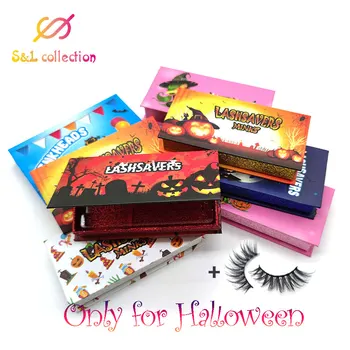 

Halloween Square False Eyelash Packaging Box Fake 3d Mink eyelashes Boxes colorful Fine flash Empty make up