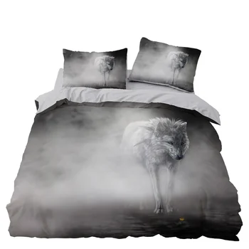 

Grey Wolf Animal Bedding Set Bedroom Decor Doona Quilt Cover Frog Background Hypoallergenic 1PC Duvet Cover with Pillowcase