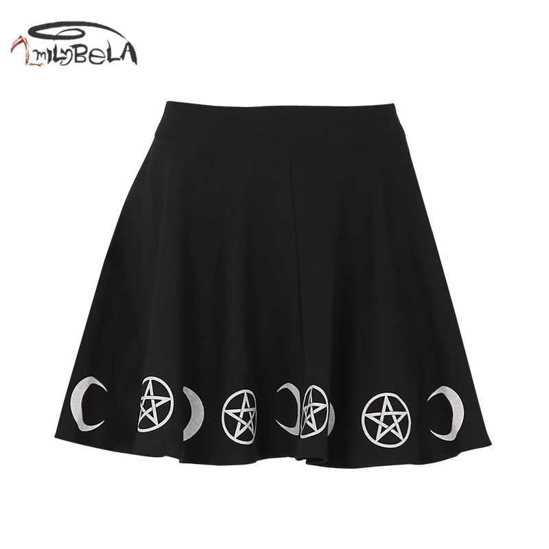 ImilyBela Gothic Casual Mini Skirt Women Sexy High Waist Print Black A-line Skirt Empire Draped Punk Style Streetwear Jupe Femme