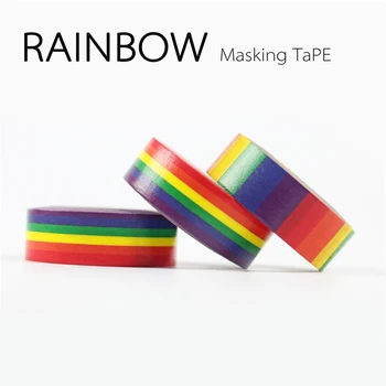 

10pcs Washi Tape Masking Stickers Portable Stationery School Crafts Easy Tear Reusable DIY Decorative Rainbow Color Album Home