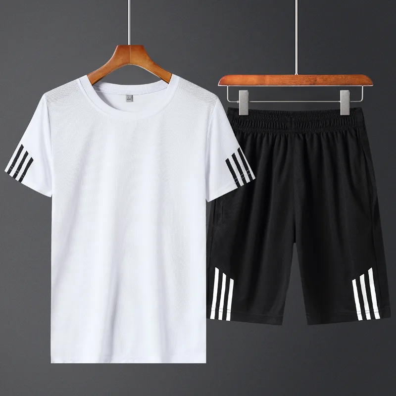 Модный спортивный повседневный комплект из футболки и шорт - Цвет: White
