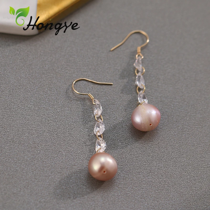 

Korean New Fashion Statement Drop Earrings for Women Light Purple Natural Pearl Long Dangler Ear Jewelry Statement Brinco