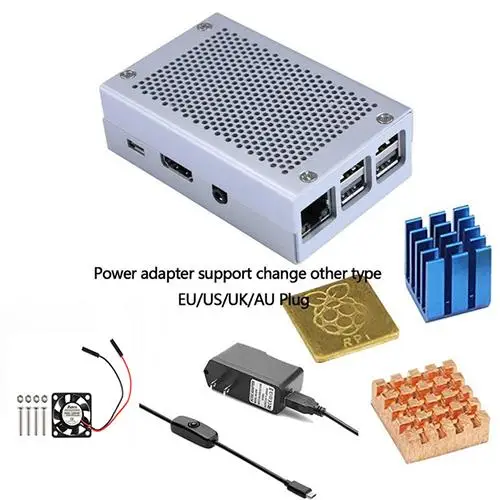 Raspberry Pi 3 Чехол Модель B+ Raspberry Pi Алюминиевый Чехол серебристый металлический чехол Вентилятор охлаждения с винтами теплоотвод+ комплект корпуса - Цвет: Set 4