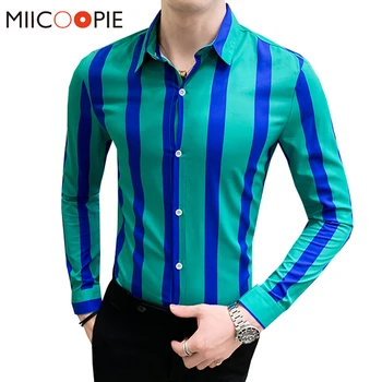

Men Casual Striped Shirt 2020 New Single-breasted Long Sleeved Mens Brand Shirts Korean Style Slim Fit Social Chemise Homme