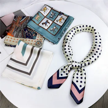 

70*70cm Small Square Silk Scarf for Women Fashion Neck Head Scarfs Ladies Foulard Hair Band Tie Female Print Handkerchief
