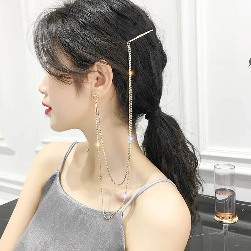 

Korean Style Rhinestone Asymmetry Earrings Bijoux Gold Silver Color Long Chains Drop Earrings for Women Jewelry Gifts
