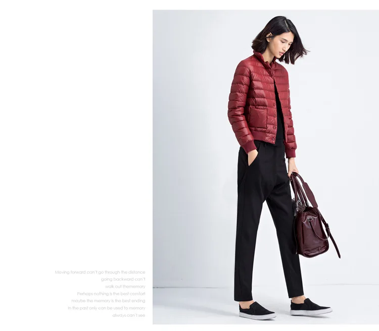 Воротник-стойка Slim Fit мелкий рубчик совместное Тонкий Короткая куртка действительно белая куртка-пуховик на утином пуху