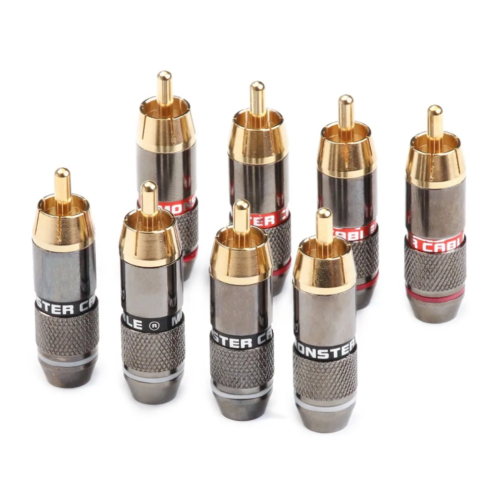 Banhado a Ouro Adaptador de Áudio Monster Banana Plug Rca Conector 6mm 24 k Profissional Falante Fio Macho 12 Pçs