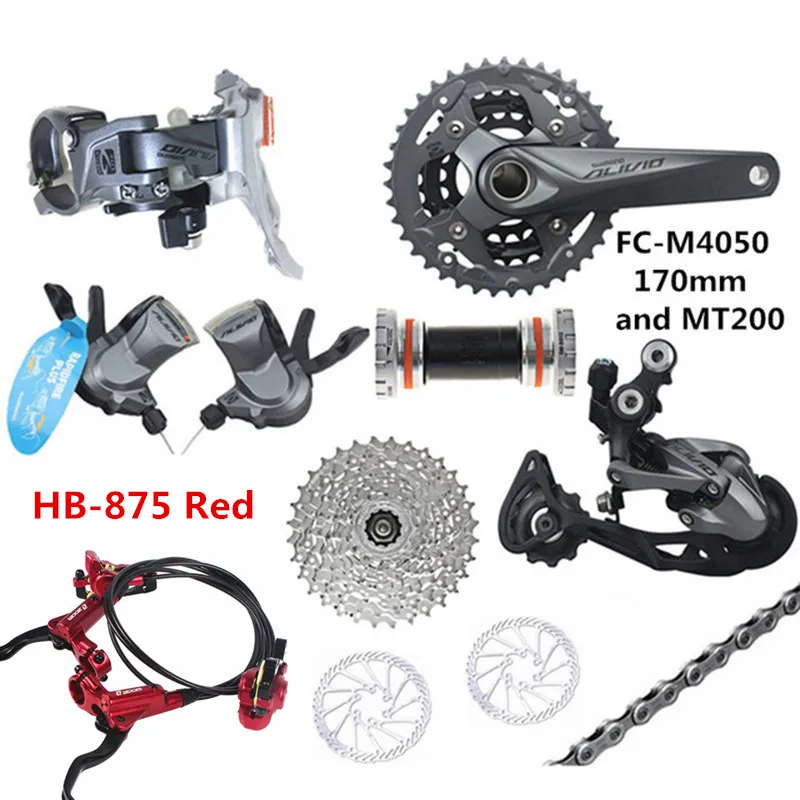 SHIMANO ALIVIO M4050/M4000 9-27-скорость горный велосипед сдвиг комплект добавляет зум HB-875 тормозной HS1 160 мм, суперсильные магниты - Цвет: 170mm HB-875 Red