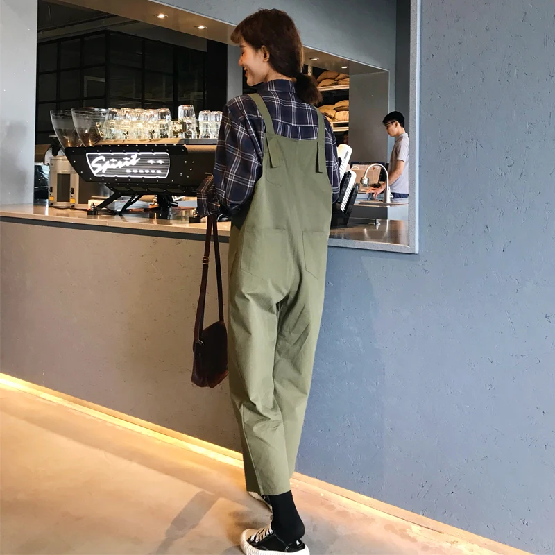 Женский комбинезон, однотонный, прямой, Harajuku, Ретро стиль, женские, s, брюки карго, BF, студенческий, простой, свободный, подходит ко всему, корейский стиль