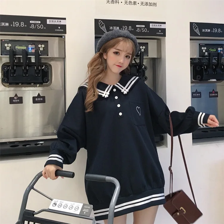 Японская Harajuku женская школьная форма морская воротник белый синий розовый объемный пуловер вышивка флис Осенняя теплая верхняя одежда
