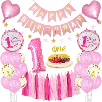 

1 year old anniversary baby birthday party decoration boy girl tassel banner party decoration baby shower play confetti balloon