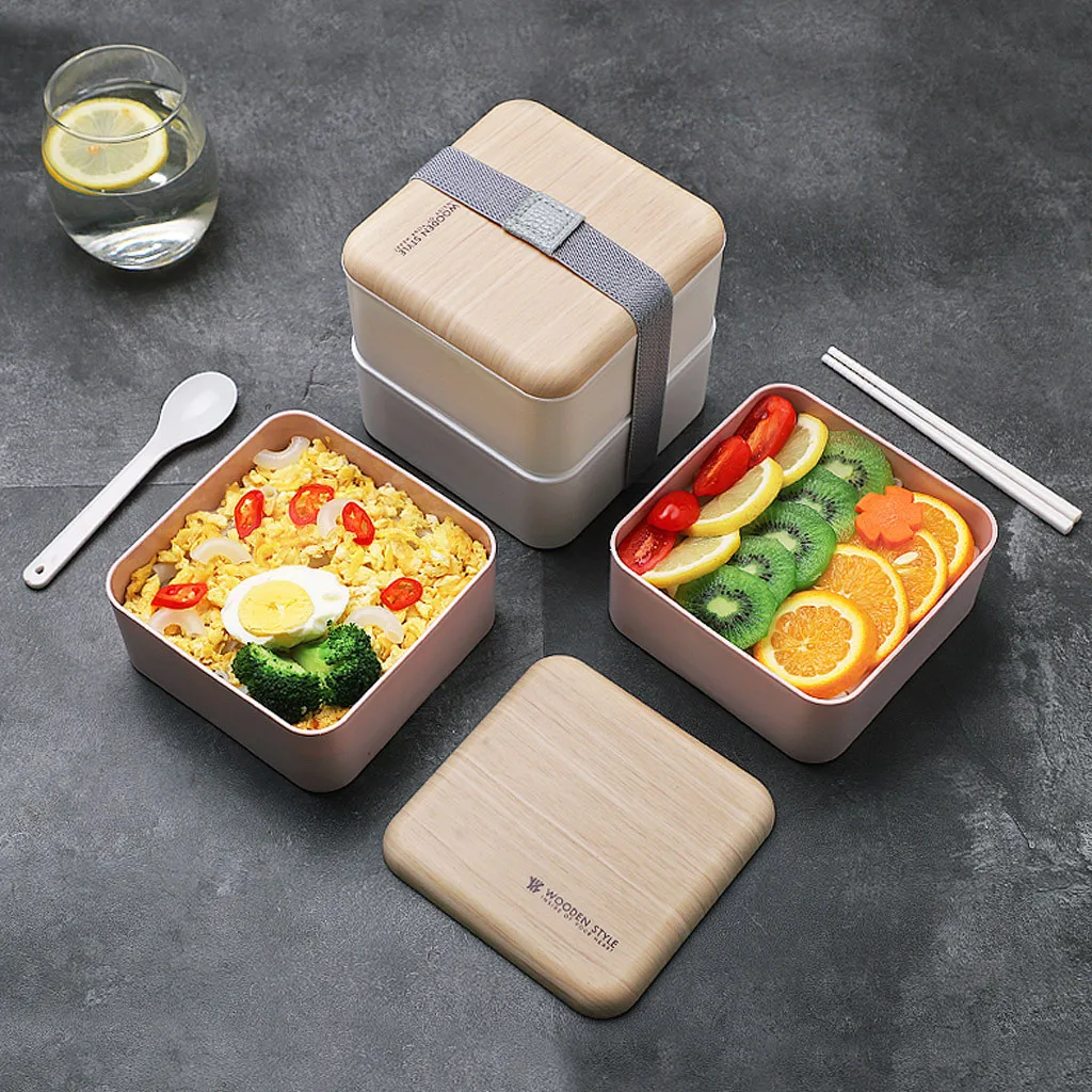 

Lunch box Microwave Lunch Box Japanese Wood Bento Box 2 Layer Container Storage New home decoration accessories container