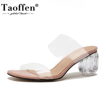 

TAOFFEN Women Sandals Summer Open Toe Shoes Women Thick Heel Solid Color Simple Outdoor Casual Female Slippers Size 34-43