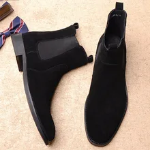 Suede Chelsea Boots Men Ankle Genuine Leather Mens Black Boots Cow Leather Slip On High Quality Men Dress Boots Shoes