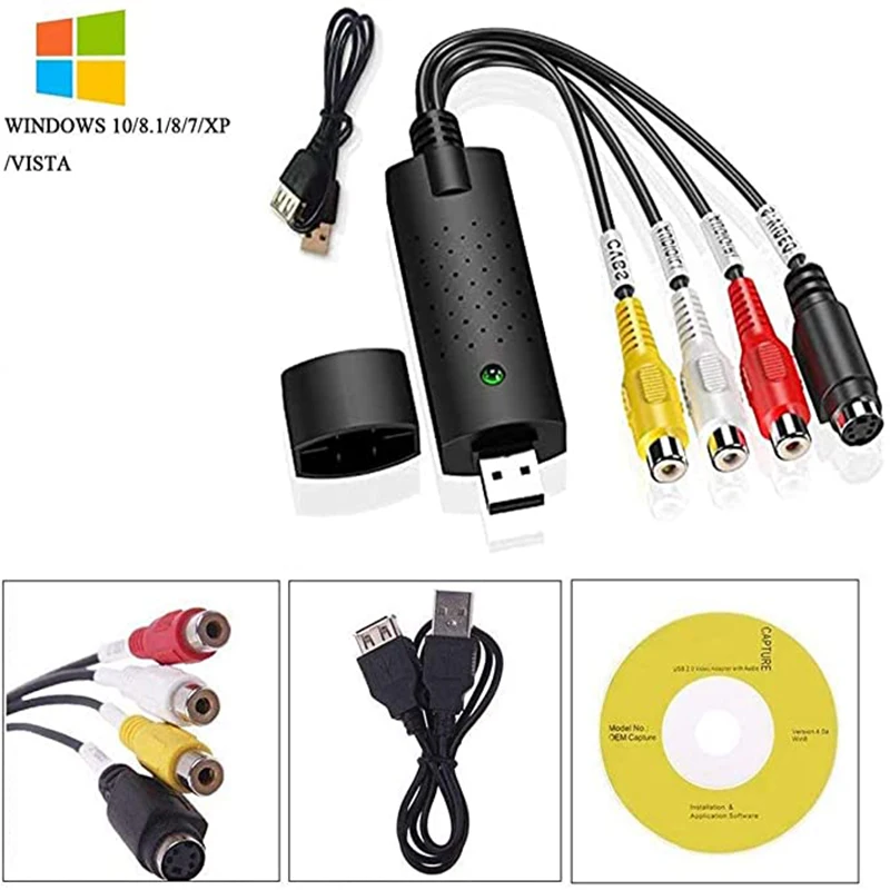 USB2.0 Video Capture Adapter VHS to USB Converter PC Adapter TV Audio Video Support Win 2000/Win Xp/Win Vista/Win 7/Win 8/Win 10