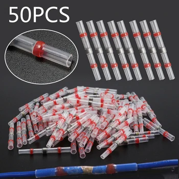 

50Pcs AWG22-18 Red Waterproof Insulated Seal Soldering Sleeve Heat Shrink Butt Terminal Electrical Wire Connector Kit