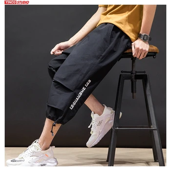 

Dropshipping 2020 Men Summer Black Casual Pants Men Harajuku Printed Streetwear Calf-Lenrtg Joggers Male Oversize Bottoms Pants