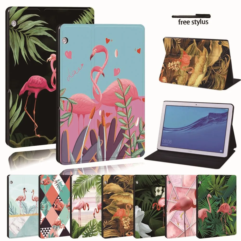 

For Huawei MediaPad T3 8.0 /T3 10 9.6 /T5 10 Leather Tablet Stand Folio Cover-flamingo tablet Stand Case For Honor Play Pad
