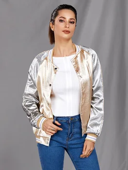 

DANALA 2019 Autumn Winter New Jacket For Women College style glossy baseball uniform Jacket Long Sleeve Coat Cool Stree Style