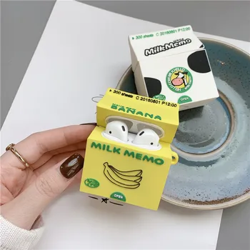 

Jamular Kawaii Cartoon 3D Banana Milk Carton Shape Bluetooth Earphone Silicone Protective Case for Apple Airpods 1 2