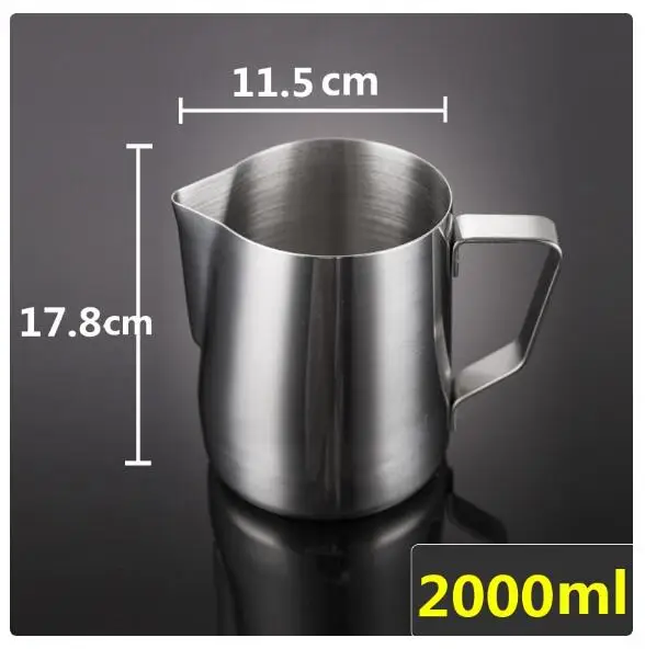 2000ML Кувшин из нержавеющей стали, кувшин для вспенивания молока, эспрессо, кувшин для кофе, бариста, ремесленный кофейник, кувшин для вспенивания молока, кувшин для приготовления латте - Цвет: 2000ML