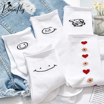 

PEONFLY Cute Creative Cartoon Funny Socks Women Cute Smiling Face Heart Pattern Cotton Socks Casual Short Happy Socks Female
