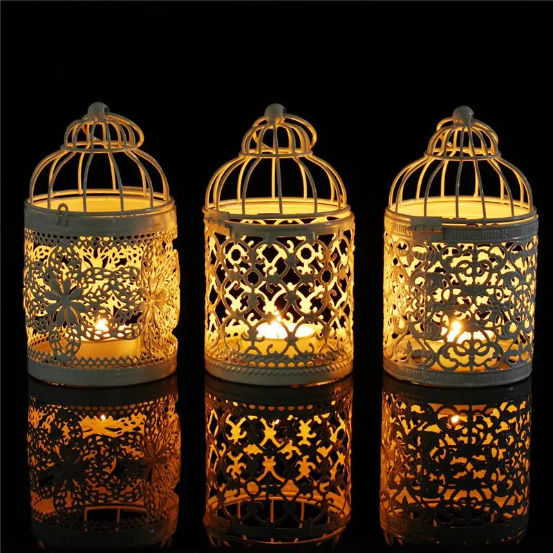 Винтаж кованые полые Держатель Подсвечники Tealight висит Фонари клетка для птиц Рождественский Сказочный фон Свадебная вечеринка украшения