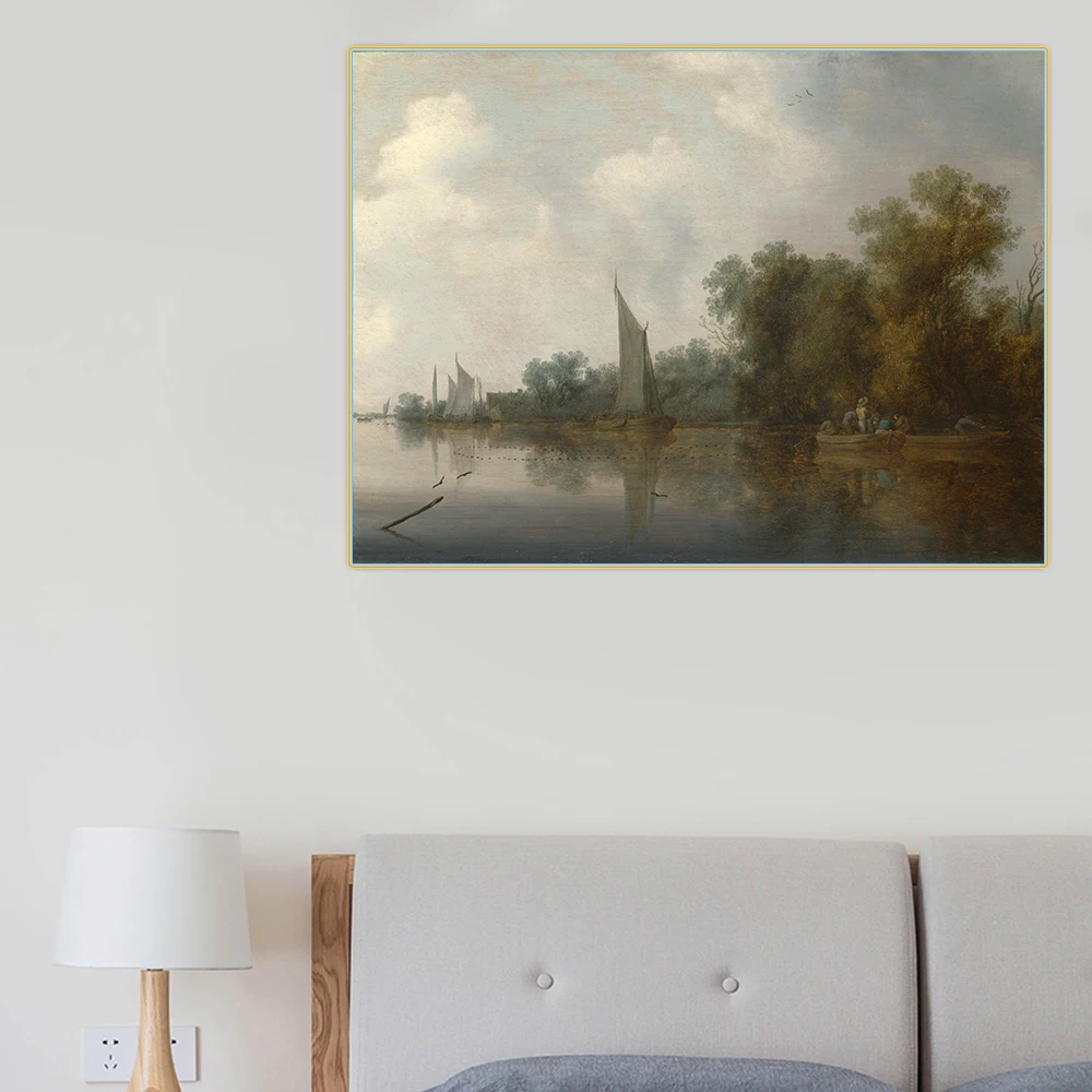 

Citon Jacob van Ruisdael《A River with Fishermen drawing a Net》Canvas Art Oil Painting Artwork Picture Wall Decor Home Decoration