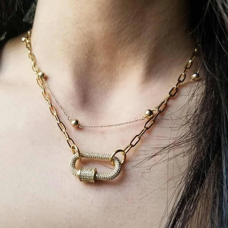 punk gold color short necklace handmade beautiful luxurious pendant buckle neck decoration jewelry for women man charm choker