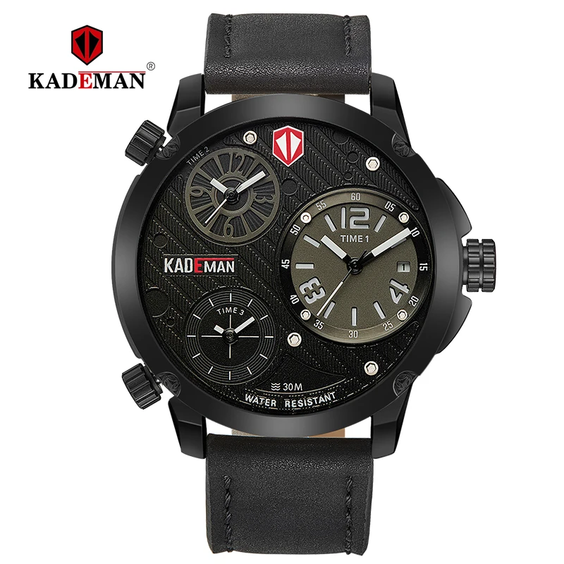 KADEMAN модные мужские часы Relojes большой циферблат несколько часовых поясов