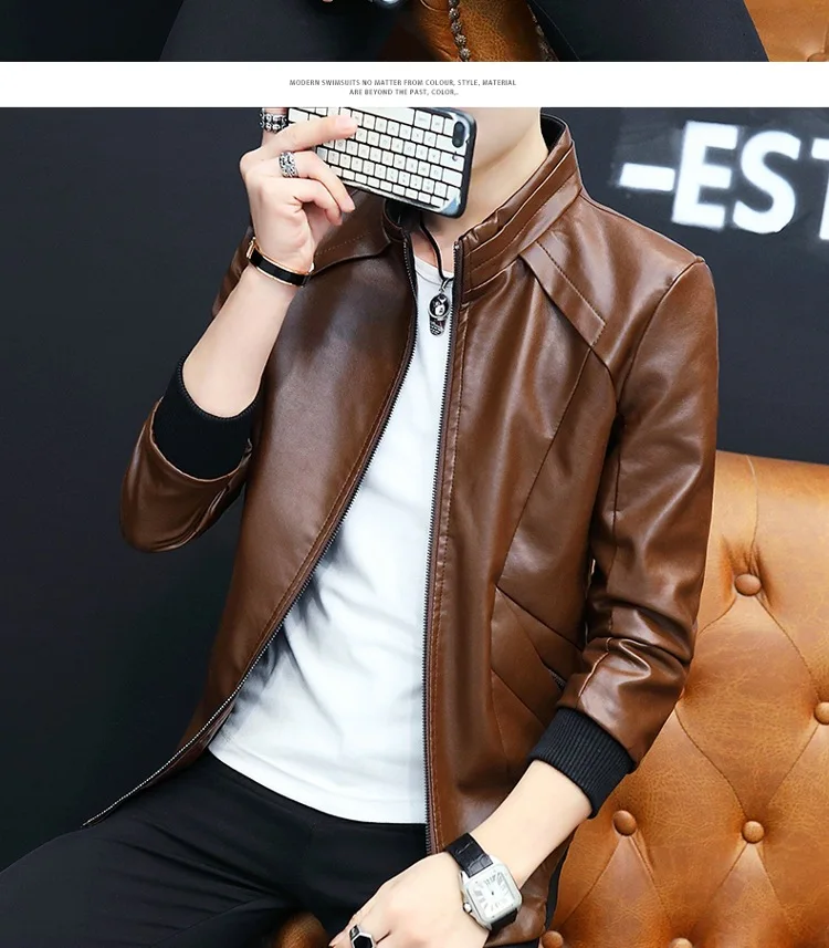 Gt-6720 Autumn And Winter New Style Korean-style Slim Fit MEN'S Leather Coat Trend PU Leather Jacket Men's Large Size Motorcycle