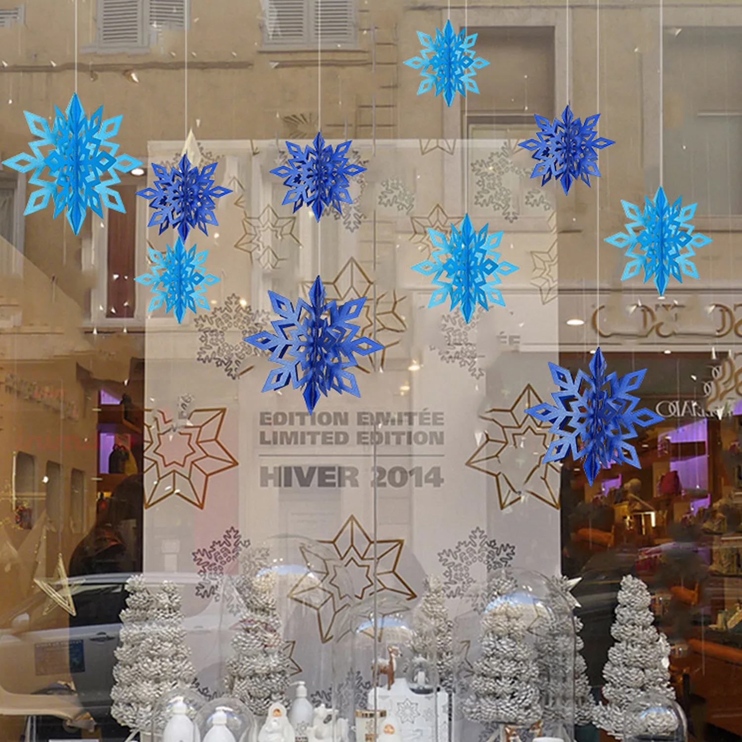 Blue Besegad 6pcs DIY 3D Cardboard Hollow Snowflake Hanging Ornament for Christmas Decorations New Year Winter Home Party Decor - Цвет: Blue