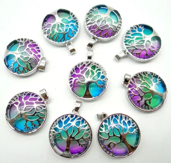 

Natural Stone Quartz Crystal Turquoises tiger eye Tree of Life Round Shaped charm pendant for diy Jewelry making necklace10pcs