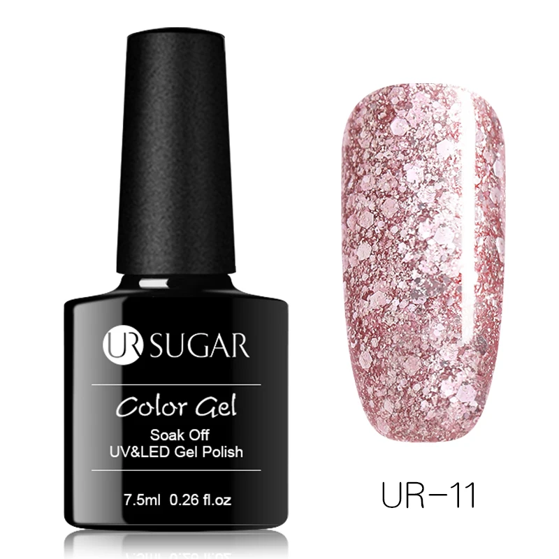 Rose Gold 11 Ur Sugar, 7,5 мл, розовое золото, блестящий гель, голографический лак, блестящий розовый цвет, гель с блестками, для дизайна ногтей, отмачивается, УФ Гель-лак - Цвет: Rose Gold 11