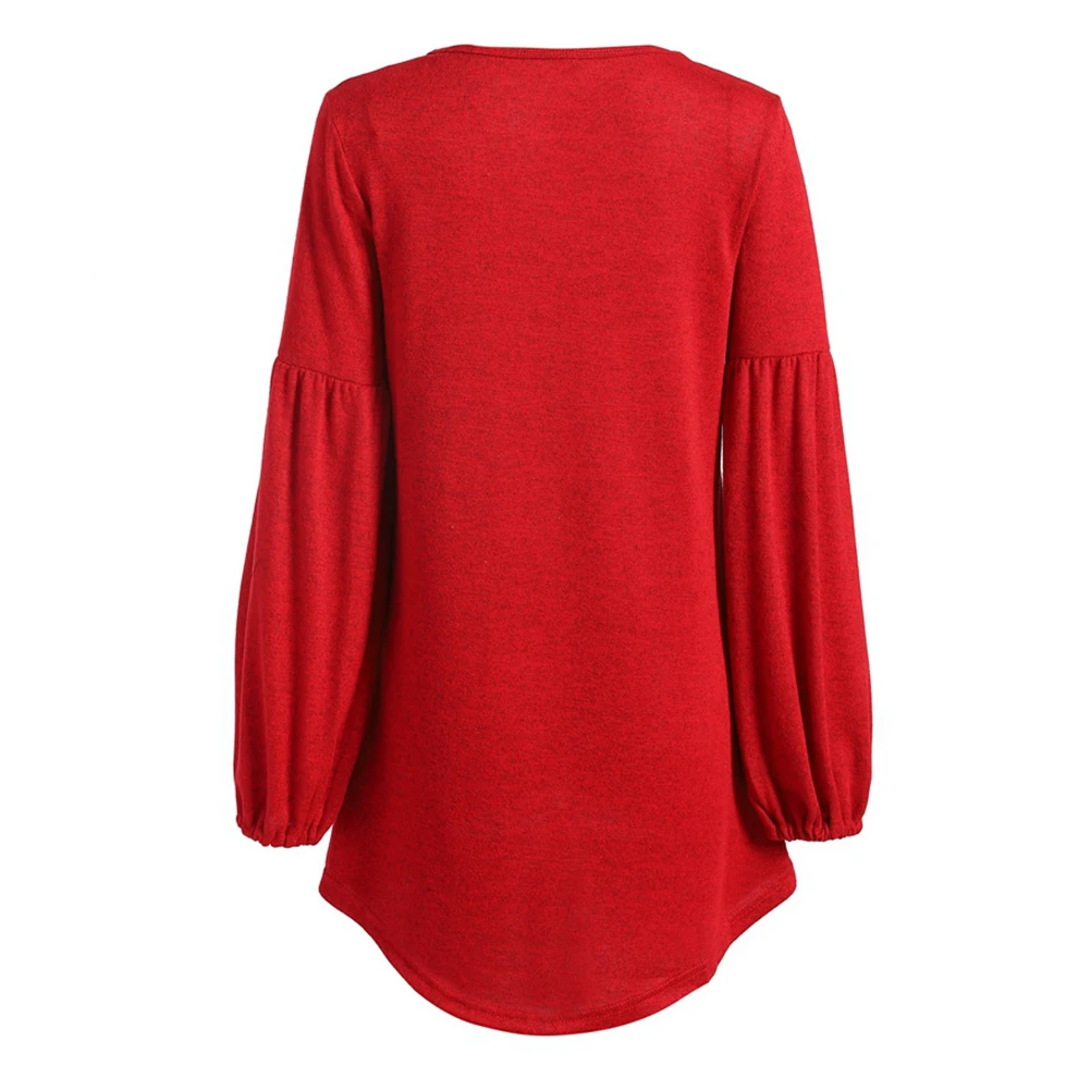 Модное свободное женское платье, Осеннее одноцветное длинное платье с рукавами-фонариками, теплое трикотажное платье-свитер, пуловеры, платья, теплое платье