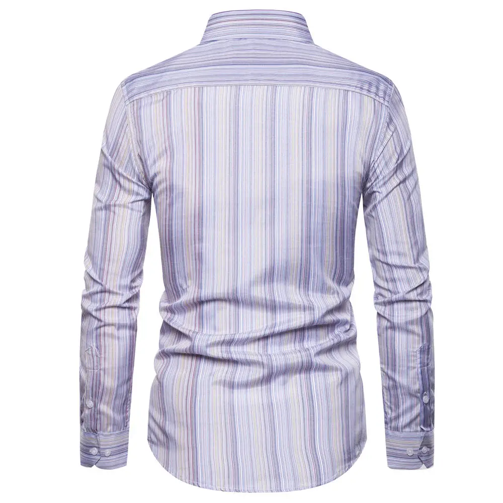 Мужская Повседневная рубашка Slim Fit Мужская Повседневная рубашка на пуговицах в полоску с длинными рукавами официальные сорочки мужская одежда