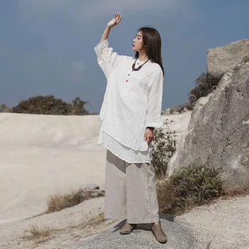 

Full Sleeve Leisure Solid Color Vintage Cotton Loose Tops Lazy Style Elegant All Match Sell Well Clothes For Ladies