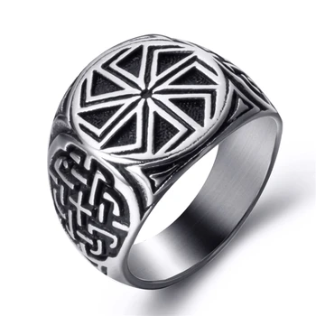 

Stainless Steel Viking Ring for Men Kolovrat Shield Knot Slavic Amulet Pagan Solar Symbol Wheel Nordic jewelry